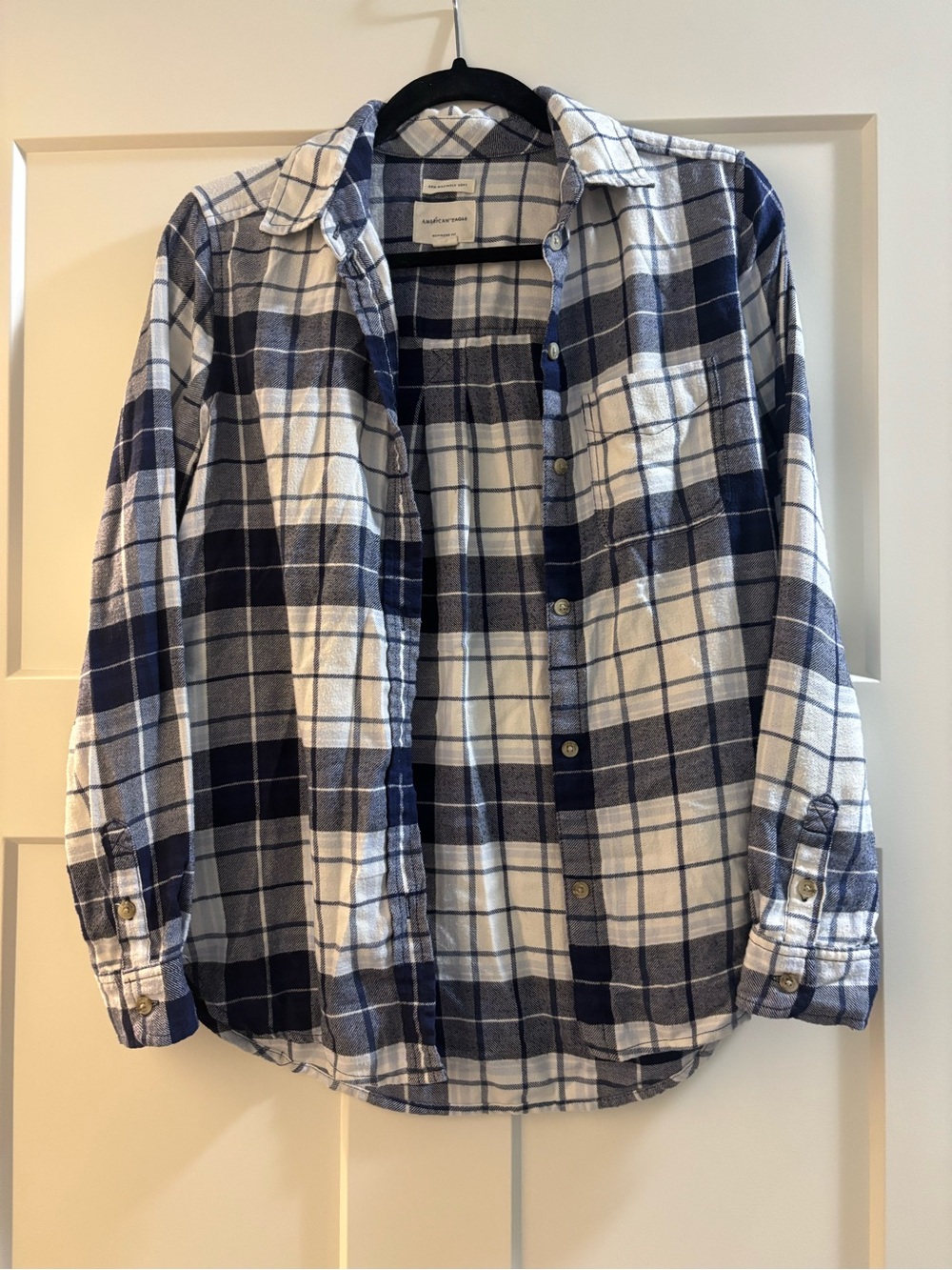 American Eagle Outfitters Blue and White Plaid Button-Down Shirt